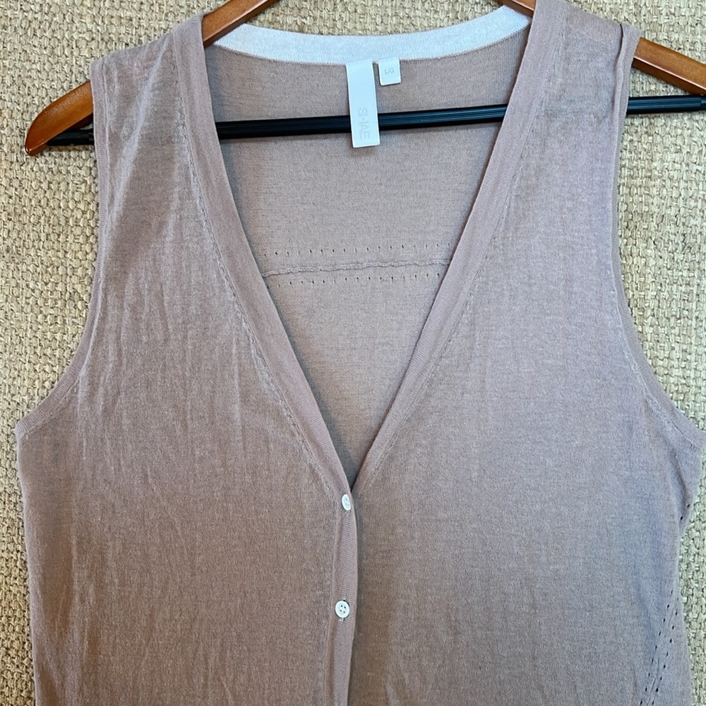 Womens Tan Long Sleeveless Lightweight Cardigan Sweater Sz L Boho Layers Neutral - Picture 7 of 8